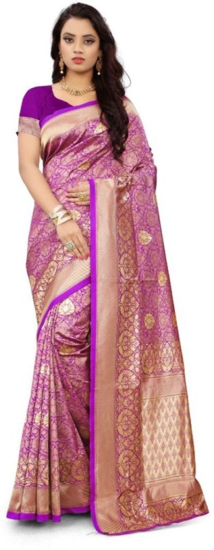Friends Deal Fashion Solid Banarasi Jacquard Saree(Multicolor)