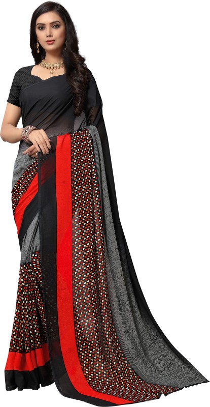 Anand Sarees Ombre, Polka Print, Floral Print Daily Wear Georgette Saree(Red, Black)
