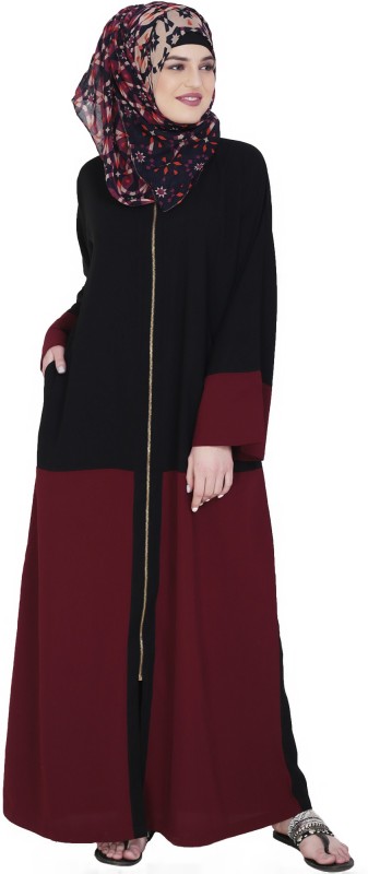 MODESTLY A0021 Polyester Blend Solid Abaya(Maroon)