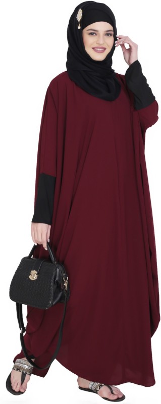 MODESTLY K0002 Polyester Blend Solid Abaya(Maroon)