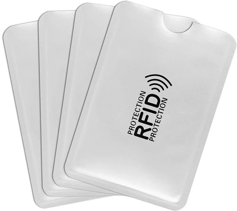 UNIQUE RFID Blocking Card Holder- 4 pcs. Card Protector Sleeves Blocks Credit Cards, Blocking Sleeve, Blocking Pouch, RFID Credit/Debit Card Sleeves,Anti Scan Aluminium Foil Credit Card Cover 4 Card Holder(Set of 4, Silver)