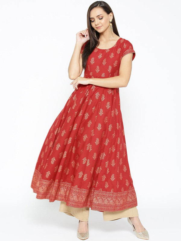 poshak Women Printed Flared Kurta(Red) poshak Women Printed Flared Kurta(Red)