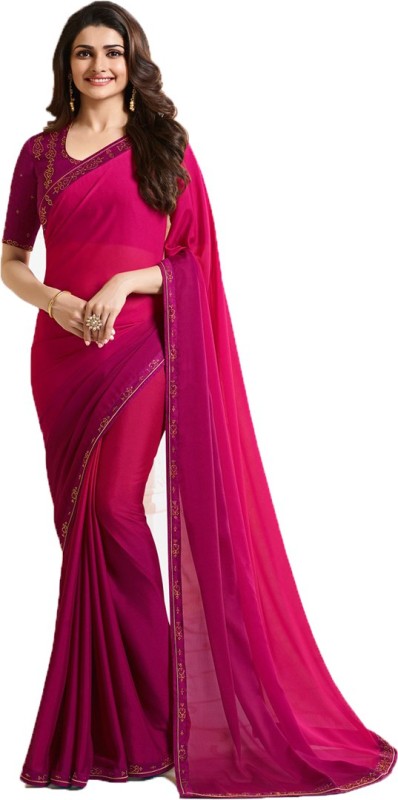 VENCY CREATION Solid Bollywood Pure Silk Saree(Pink)