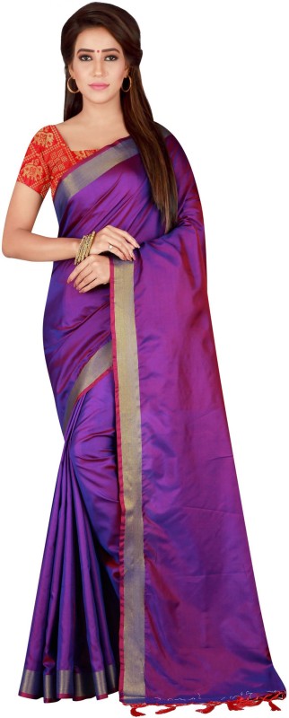 Vardan Ethnic Woven Banarasi Silk Blend Saree(Pack of 2, Purple)