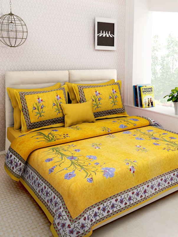 clothology 144 TC Cotton Double Printed Bedsheet(Pack of 1, Yellow) clothology 144 TC Cotton Double Printed Bedsheet(Pack of 1, Yellow)
