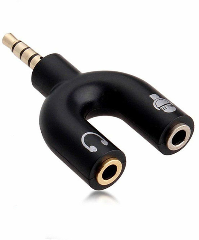 HDF Black 3.5 mm Audio Jack Splitter - Headphone and Microphone (Golden Black, Pack of 2) Phone Converter(Android, IOS)