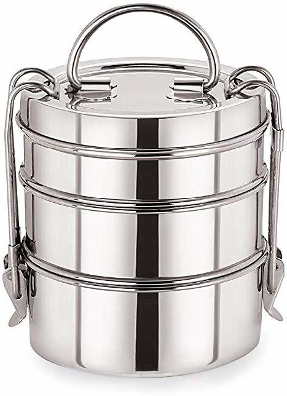 eppyz Stainless Steel clip Tiffin sada, 8x3 3 Containers Lunch Box 3 Containers Stainless Steel Office Lunch Box(1500 ml)
