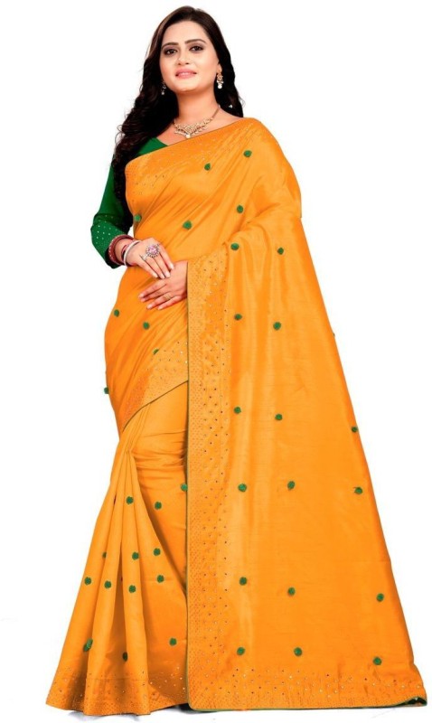 WinsWorld Embellished, Solid Bollywood Satin Blend, Pure Silk Saree(Yellow)