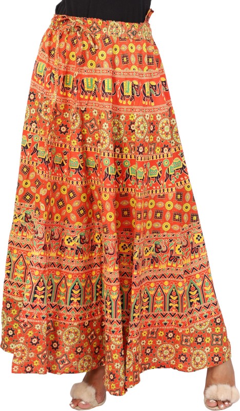 fit n fab clothing Printed Women Regular Orange Skirt