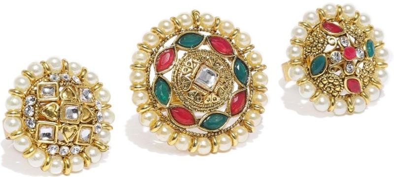 Zaveri Pearls Combo Of 3 Gold Tone Ethnic Stone Beads Gold Plated...