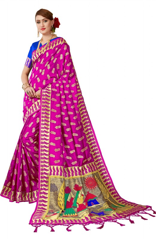 Vardan Woven Banarasi Silk Blend Saree(Pink)