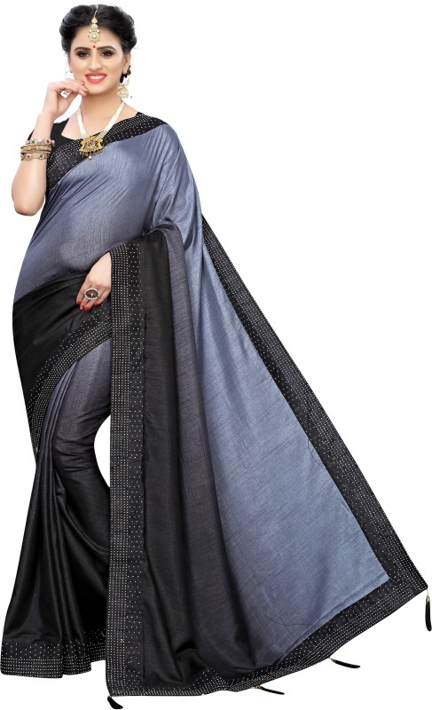 MISILY Color Block Fashion Silk Blend Saree(Black, Grey)