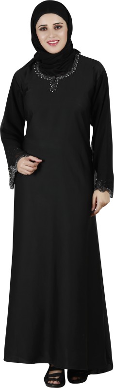 Panache The Abaya Couture PN_245 Polyester Solid Abaya With Hijab(Black)