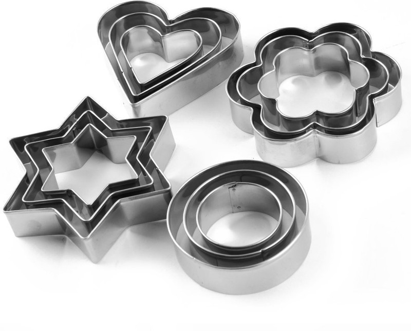 PERFECT BAKEWARE 12 Pcs 4 Different Shapes Stainless Steel Biscuit Cutlet Cookie Cutter Mould Set Pastry Cake Muffin Jelly Cookie Cutter(Pack of 12)