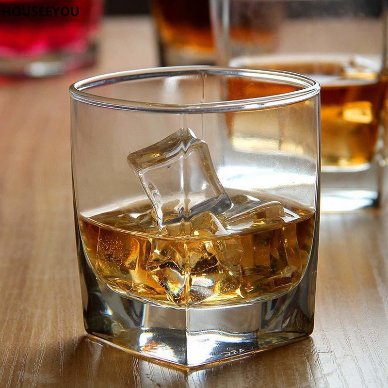VLKMK (Pack of 6) Whiskey Glass Hand Blown Crystal - Thick Weighted Bottom Rocks Glasses(300ml) Glass Set Whisky Glass(300 ml, Glass, Clear)