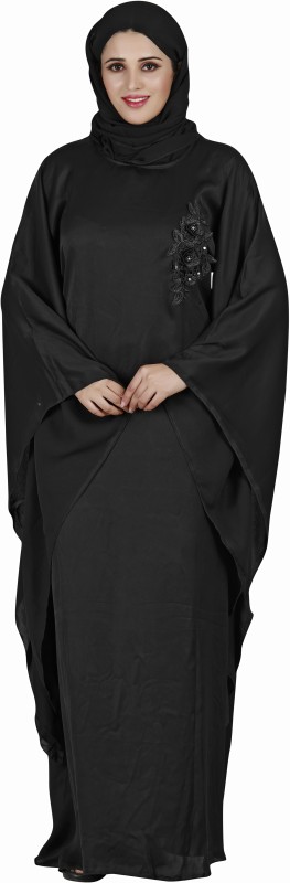 Panache The Abaya Couture PN_828 Polyester Solid Abaya With Hijab(Black)