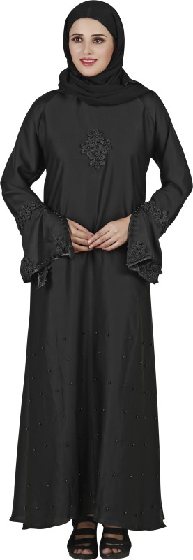 Panache The Abaya Couture PN_796 Polyester, Chiffon Solid Abaya With Hijab(Black)