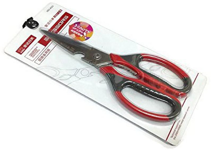 RIMEI Multipurpose Kitchen Scissors With Bottle Opener And Walnut Clamp Stainless Steel All-Purpose Scissor(Red, Pack of 1)
