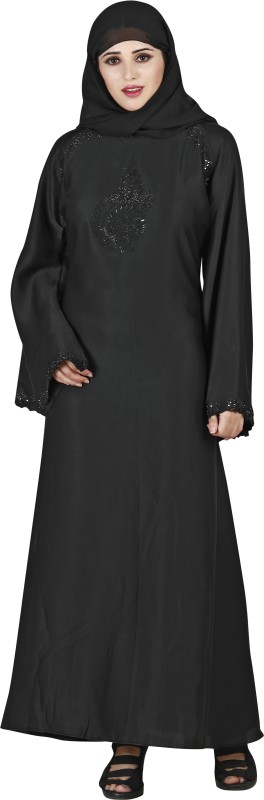 Panache The Abaya Couture PN_406 Polyester Solid Abaya With Hijab(Black)