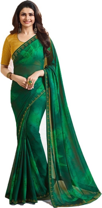 ARYXA FASHION Self Design Banarasi Georgette, Cotton Blend Saree(Green)
