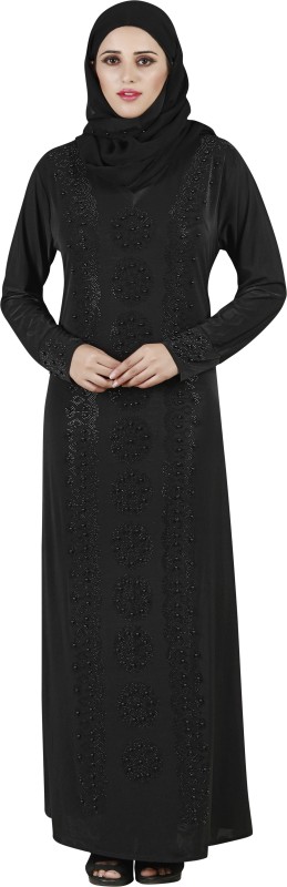 Panache The Abaya Couture PBB_135 Lycra Blend Solid Abaya With Hijab(Black)