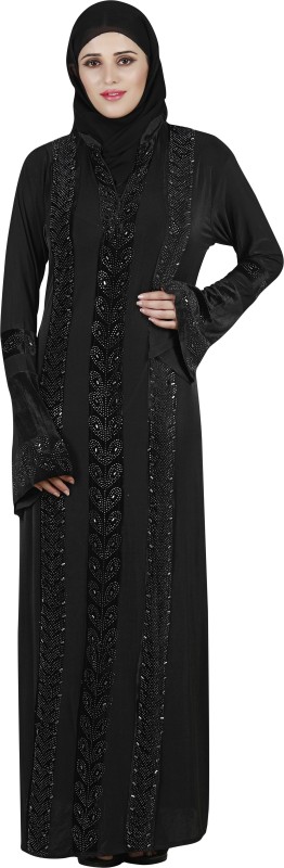 Panache The Abaya Couture PBB_153 Lycra Blend Self Design Abaya With Hijab(Black)