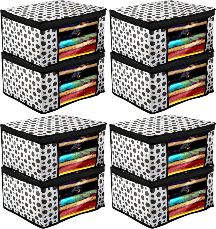Billion Designer Polka Dots Design 8 Piece Non Woven Fabric Saree Cover/ Clothes Organiser For Wardrobe Set with Transparent Window, Extra Large,(Black & White) - BILLION38097 BILLION038097(Black & White)