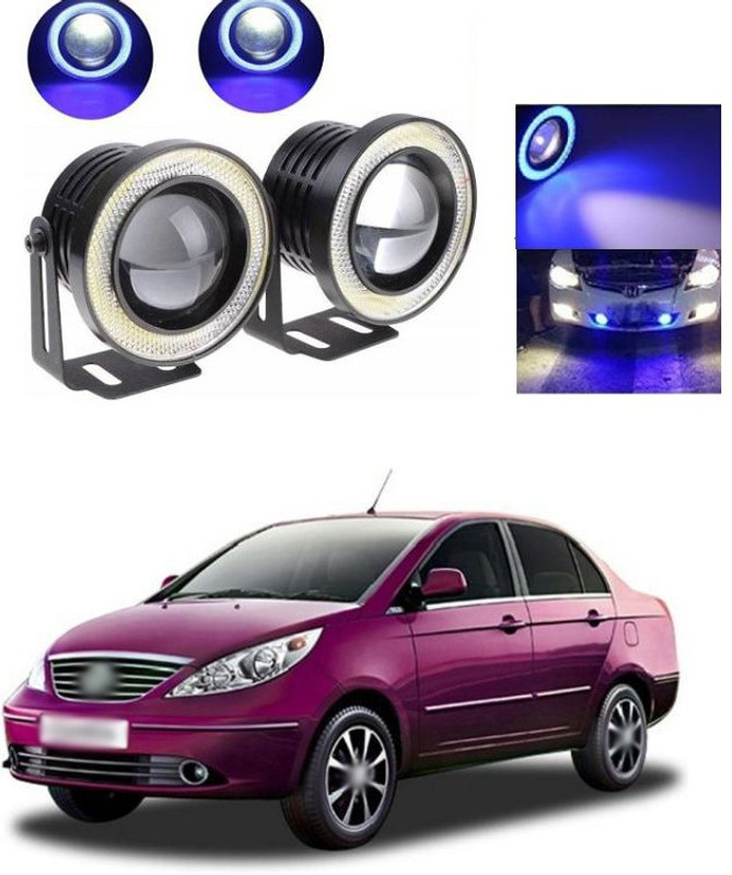 XZRTZ High Power 3.5" Projector Universal White LED Fog Light COB Blue Halo Angel Eye Rings DRL Driving Bulbs DC 12V v219 Fog Lamp Car LED for Tata (12 V, 12 W)(Manza, Pack of 2)