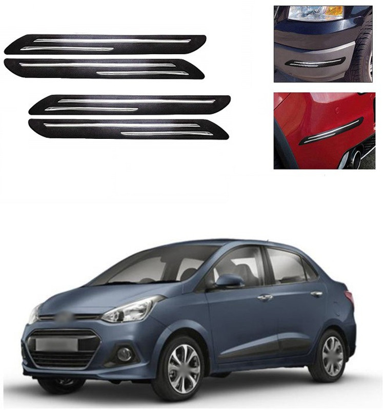 XZRTZ Plastic Car Bumper Guard(Black, Silver, Pack of 4, Hyundai, Xcent)