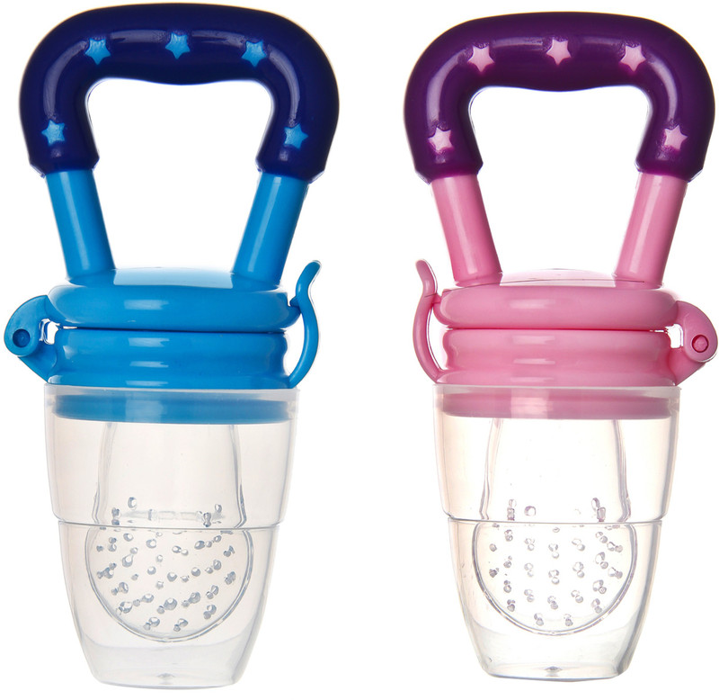 naughty kidz Pack of 2 Star Shaped Baby Food Feeder||Fruit Feeder Pacifier||Fruit Nibbler-Best Infant Teething Toy fruit Teether||Soft Silicone Fruit Teethers for Babies||Fridge & Dishwasher Safe || 100% BPA-Free Teether Set for Boys & Girls Feeder(Pink, Blue)
