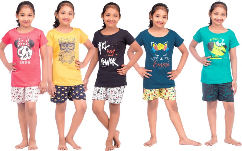 Meril Kids Nightwear Girls Printed Pure Cotton(Multicolor Pack of 5)