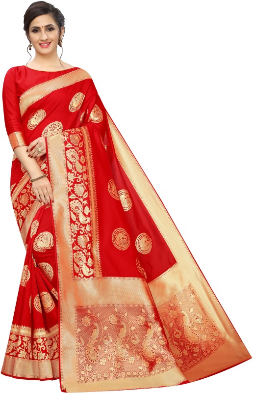TWINLIGHT Woven Bollywood Silk Blend, Cotton Blend Saree(Pack of 2, Red)