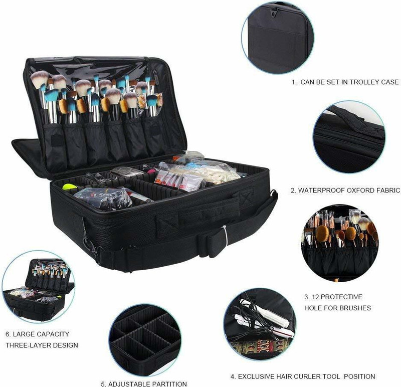 DITCAFOS Makeup Pouch Case Cosmetic Bag Brush Organizer and Storage Travel Make Up Box Cosmetic Bag