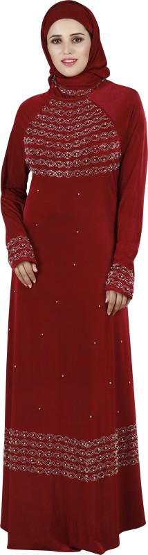 Panache The Abaya Couture PC_121_1 Lycra Blend Abaya With Hijab(Red)