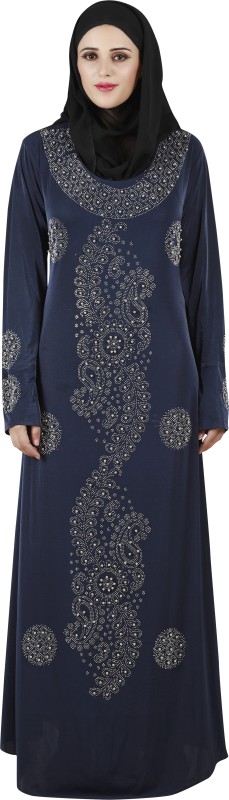 Panache The Abaya Couture PC_207_1 Lycra Blend Solid Abaya With Hijab(Blue)