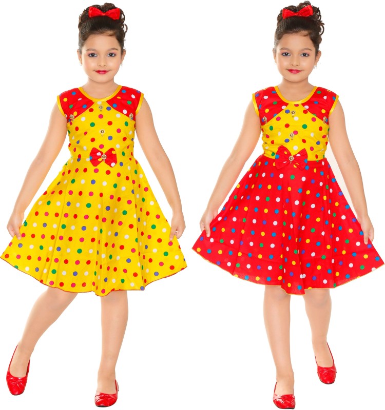 APNA ANDAAZ Indi Girls Midi/Knee Length Casual Dress(Multicolor, Sleeveless)