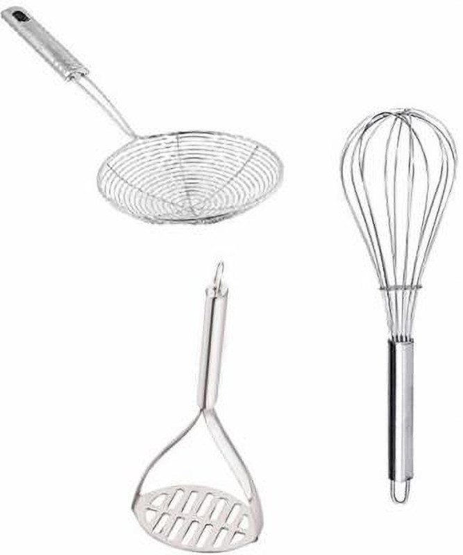 shreeji creation 3( Frayer , Smasher , Mixer) Combo OF Stainless steel 1 Deep Fryer Strainer 1 Hand Blender Mixi and 1 Masher For Every Need Of Kitchen Silver Kitchen Tool Set (Silver) Kitchen Tool Set(Silver, Strainer, Blender, Masher)