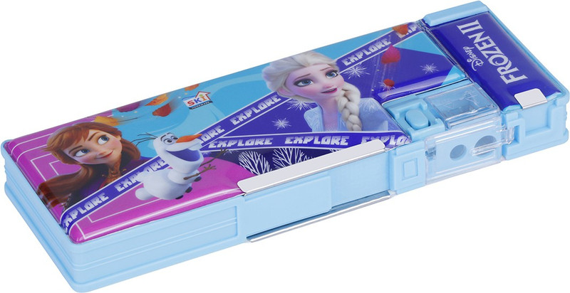 SKI Dual Side Magnetic Lock Plastic Pencil Box 1601 Barbi Art Plastic Pencil Box(Set of 1, Light Blue)