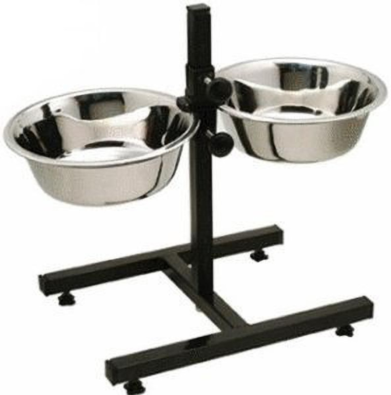 Naaz Pet Supplies Adjustable Stainless Steel Double Diner Stand Bowls Food Feeding Pet Dog Bowls Round Stainless Steel Pet Bowl(4000 ml Black)