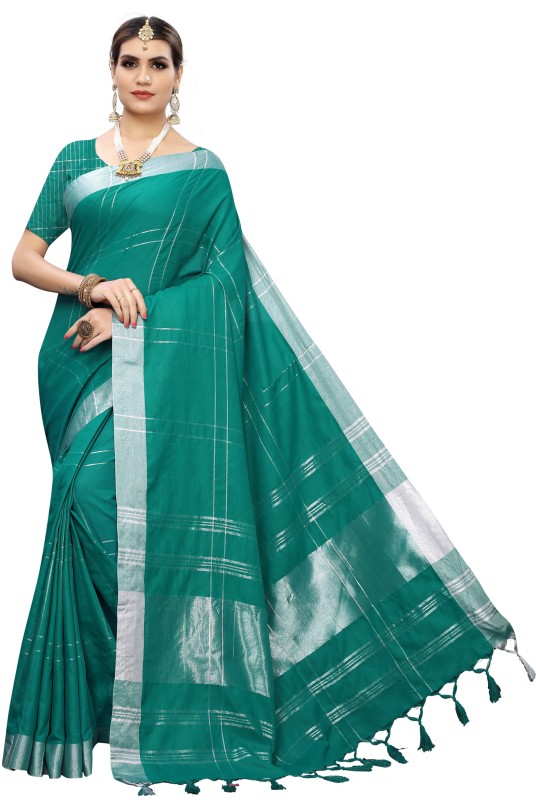 SUMAN CREATION Printed Bollywood Linen Blend Saree(Dark Green)