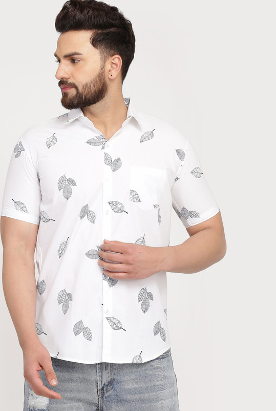 COBIO MAN Men Floral Print Casual White Shirt COBIO MAN Men Floral Print Casual White Shirt