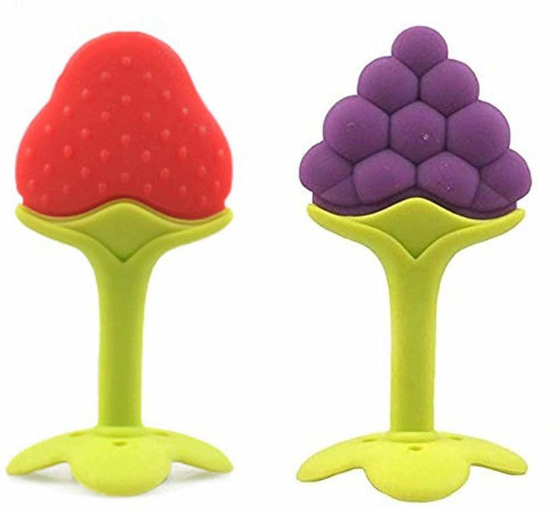 Xeekart Flexible Silicone Fruit Shape 2 Teether for Baby/Toddlers/Infants Dental Care Teether(Green, Red, Purple)