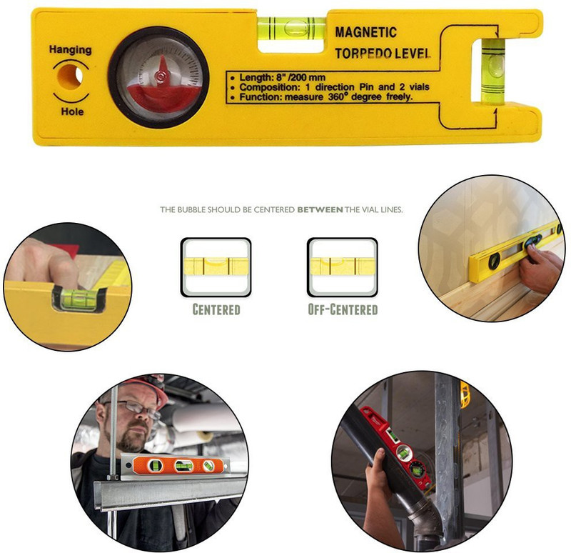 SEAHAVEN 8" Long, Measures 360 Degrees, Vials In Two Directions, Features Direction Pin and Magnetic Magnetic Torpedo Level Car Oil Level Gauge