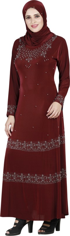 Panache The Abaya Couture PC_184 Lycra Blend Solid Abaya With Hijab(Red)