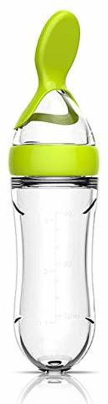 FIRST TREND Silicone Baby Food Feeding Bottle with Spoon ( Green ) - 120 ml(Green)