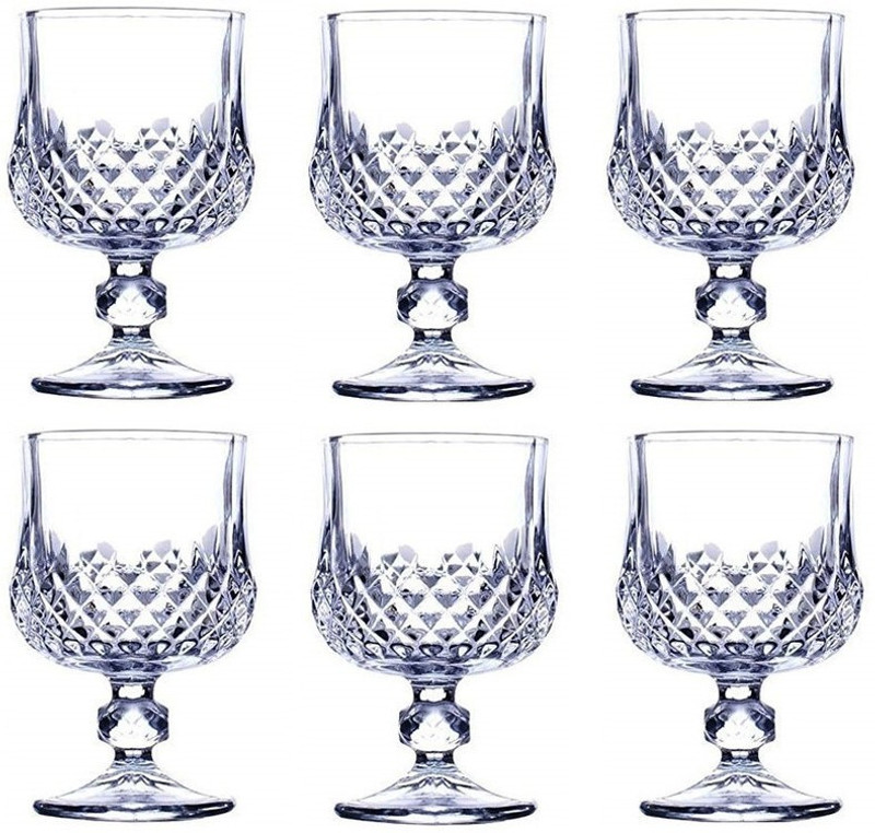 Bestaqua (Pack of 6) diamond cut round whisky glasses pack of 6 Glass Set Wine Glass(250 ml, Glass, Clear)