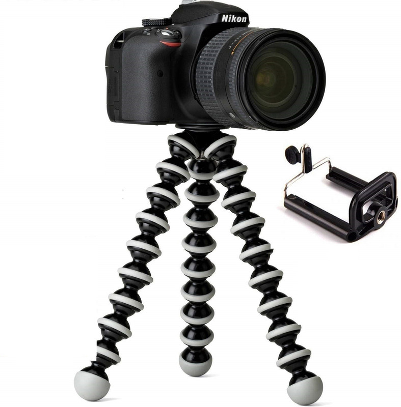 OAHU Gorillapod Tripod with 360° Rotating Ball Head Tripod for All DSLR Cameras(Max Load 1.5 kgs) & Mobile Phones + Free Heavy Duty Mobile Holder Tripod, Monopod(Black, White, Supports Up to 1000 g)