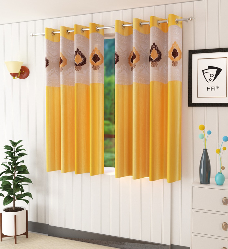 Homefab India 152.5 cm (5 ft) Window Polyester Curtain (Pack Of 2)(Yellow, Embroidered)