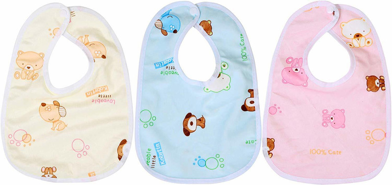 Pank-Smith Waterproof Bibs/Apron for Babies Randam Print with Super Soft Cotton, Daily Use, Elegant, Multicolor pack of 2(Multicolor)
