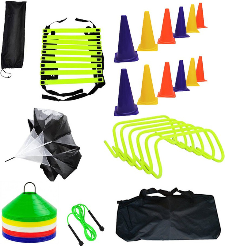 L'AVENIR Sports & Fitness 4mtr Speed Ladder + 6 Hurdles (6inches HIGH) + 20 Space Marker / Saucer Cones + 6 Cone Marker + 1 Rope + 1 Carry Bag Fitness Accessory Kit Kit